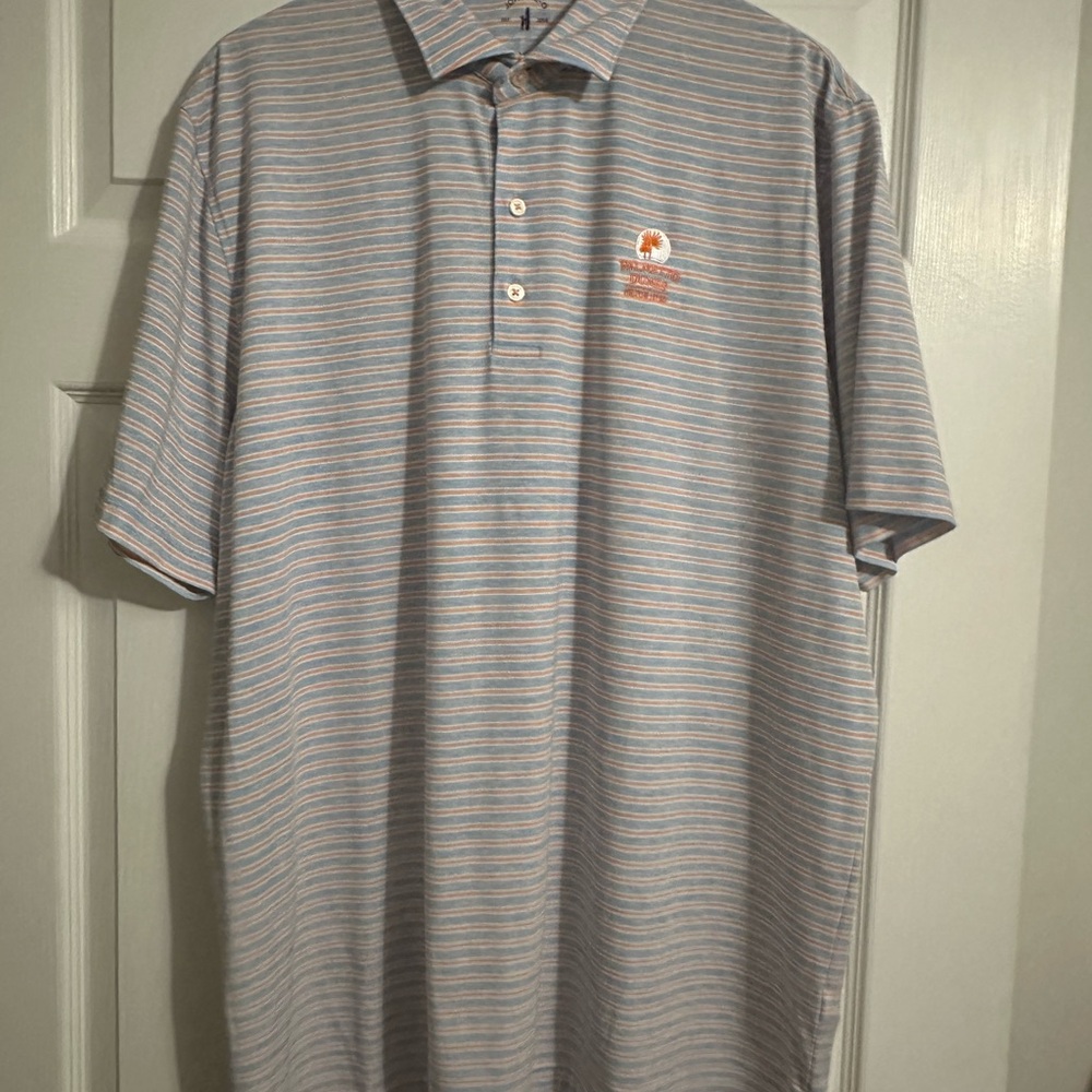 johnnie-O Blue, White and Orange Striped Polo size XL